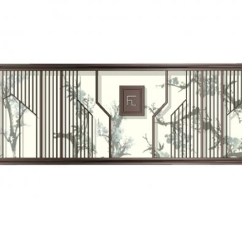 现代中式景墙围墙SU模型下载_sketchup草图大师SKP模型