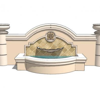 欧式流水景墙SU模型下载_sketchup草图大师SKP模型