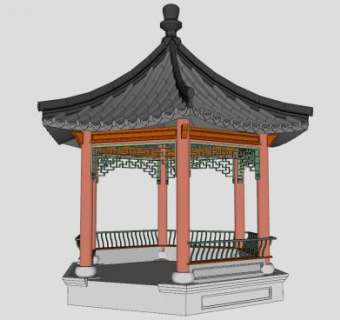 中式六角凉亭SU模型下载_sketchup草图大师SKP模型