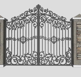 欧式别墅庭院铁艺门SU模型下载_sketchup草图大师SKP模型