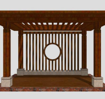 中式木制方亭子SU模型下载_sketchup草图大师SKP模型