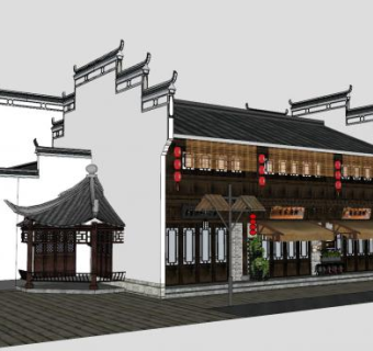 中式建筑酒馆SU模型下载_sketchup草图大师SKP模型