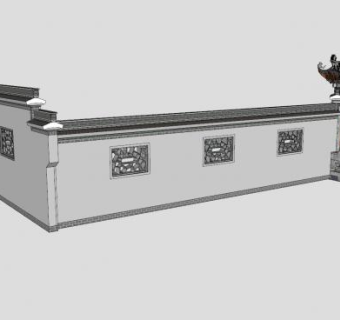 中式围墙景墙大门SU模型下载_sketchup草图大师SKP模型