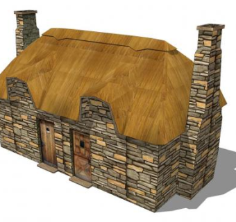 砖房茅草屋SU模型下载_sketchup草图大师SKP模型