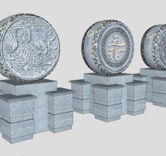 抱鼓石石鼓SU模型下载_sketchup草图大师SKP模型