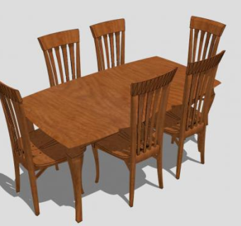 美式实木餐桌椅SU模型下载_sketchup草图大师SKP模型