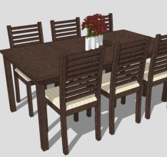 美式时尚餐桌椅SU模型下载_sketchup草图大师SKP模型