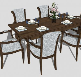 美式高档餐桌椅SU模型下载_sketchup草图大师SKP模型