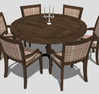 美式圆餐桌椅SU模型下载_sketchup草图大师SKP模型