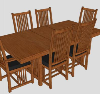 美式实木时尚餐桌椅SU模型下载_sketchup草图大师SKP模型
