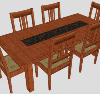 美式实木高档餐桌椅SU模型下载_sketchup草图大师SKP模型