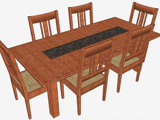 美式实木高档餐桌椅SU模型下载_sketchup草图大师SKP模型
