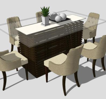 美式简约高档餐桌椅SU模型下载_sketchup草图大师SKP模型