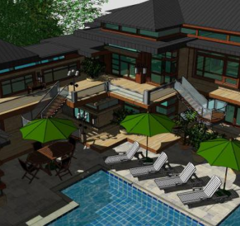 东南亚别墅带游泳池SU模型下载_sketchup草图大师SKP模型