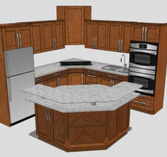 美式实木橱柜SU模型下载_sketchup草图大师SKP模型