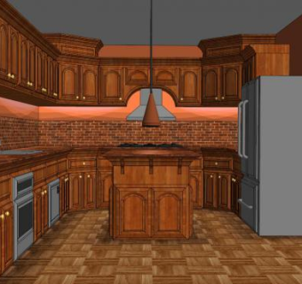 美式风格实木橱柜SU模型下载_sketchup草图大师SKP模型