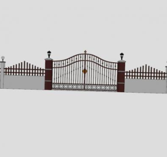 铁艺大门围墙精美SU模型下载_sketchup草图大师SKP模型