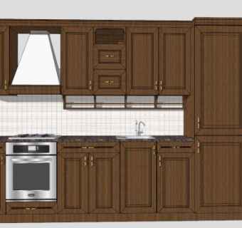 美式简约实木橱柜SU模型下载_sketchup草图大师SKP模型