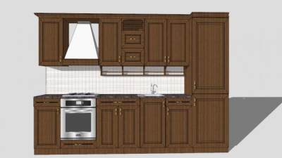 美式简约实木橱柜SU模型下载_sketchup草图大师SKP模型