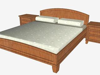 经典木质床和床头柜SU模型下载_sketchup草图大师SKP模型