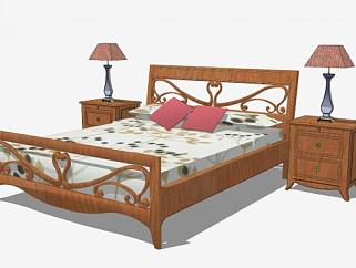 <em>美式</em>木质风格床和床头柜SU模型下载_sketchup草图大师...