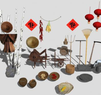 农家农具食物器具SU模型下载_sketchup草图大师SKP模型