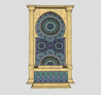 摩洛哥瓷砖喷泉流水景墙SU模型下载_sketchup草图大师SKP模型