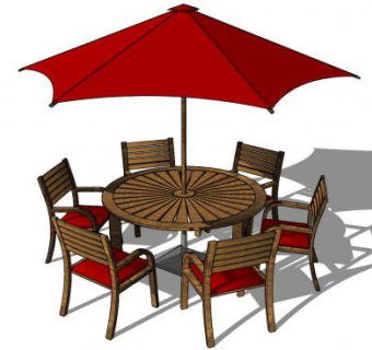 户外遮阳伞圆桌椅SU模型下载_sketchup草图大师SKP模型