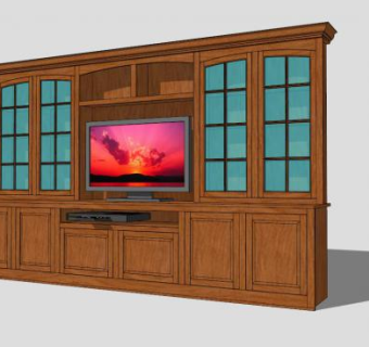 美式古典实木电视柜SU模型下载_sketchup草图大师SKP模型