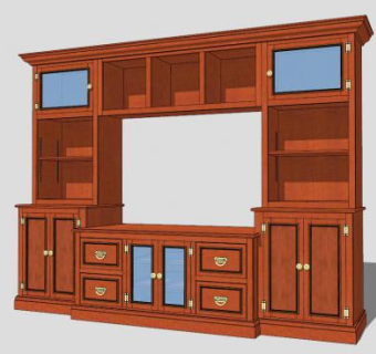 美式经典木质电视柜SU模型下载_sketchup草图大师SKP模型