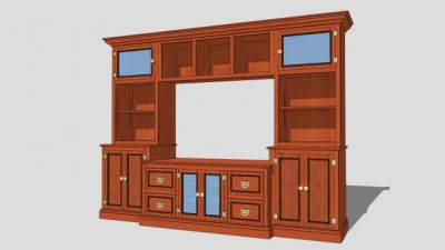 美式经典木质电视柜SU模型下载_sketchup草图大师SKP模型