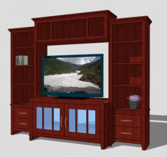 美式复古木质电视柜SU模型下载_sketchup草图大师SKP模型