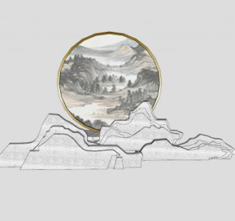 假山云景墙SU模型下载_sketchup草图大师SKP模型