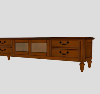 美式木质复古电视柜SU模型下载_sketchup草图大师SKP模型
