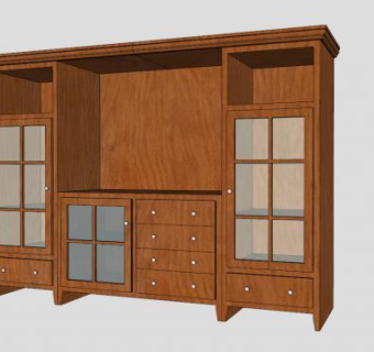 美式实木经典电视柜SU模型下载_sketchup草图大师SKP模型