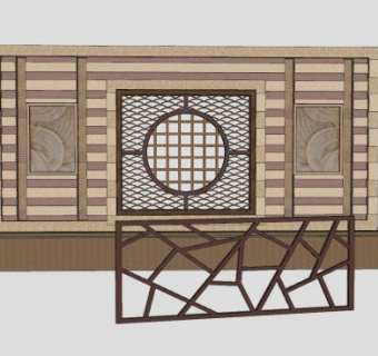 中式景墙冰裂纹SU模型下载_sketchup草图大师SKP模型