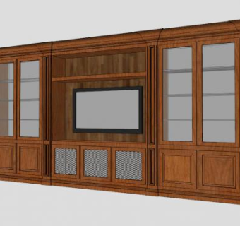 美式实木复古电视柜SU模型下载_sketchup草图大师SKP模型