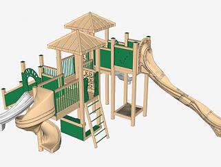 木质滑梯儿童游乐设施SU模型下载_sketchup草图大师SKP模型