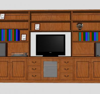 经典美式实木电视柜SU模型下载_sketchup草图大师SKP模型
