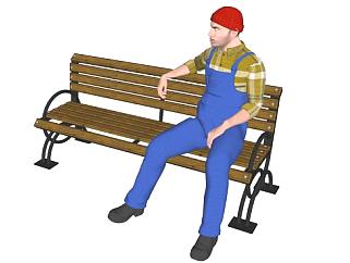 户外公园长椅和3D坐姿人物SU模型下载_sketchup草图...