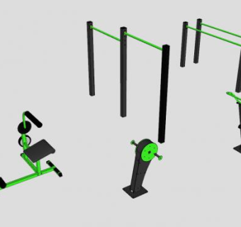 单杠运动单车健身设施SU模型下载_sketchup草图大师SKP模型