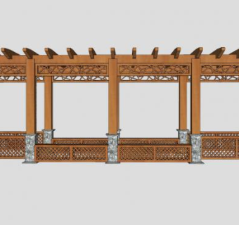 木制藤架廊架SU模型下载_sketchup草图大师SKP模型