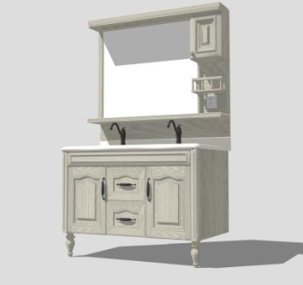 原木美式浴室柜SU模型下载_sketchup草图大师SKP模型