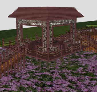 廊架亭子景观小品SU模型下载_sketchup草图大师SKP模型
