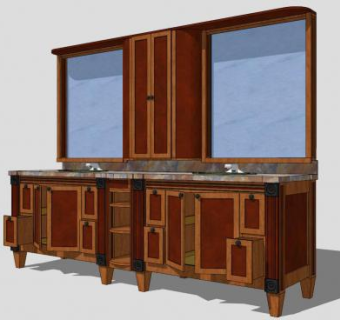 美式风格古典实木浴室柜SU模型下载_sketchup草图大师SKP模型