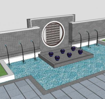 新中式室外景墙SU模型下载_sketchup草图大师SKP模型