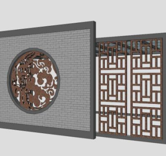 新中式户外景墙SU模型下载_sketchup草图大师SKP模型