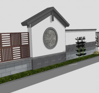 中式古典户外景墙SU模型下载_sketchup草图大师SKP模型