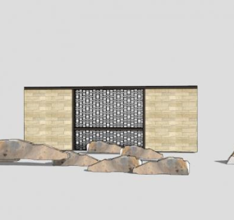 室外中式景墙SU模型下载_sketchup草图大师SKP模型