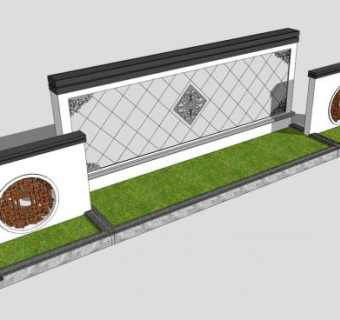 中国风室外景墙SU模型下载_sketchup草图大师SKP模型